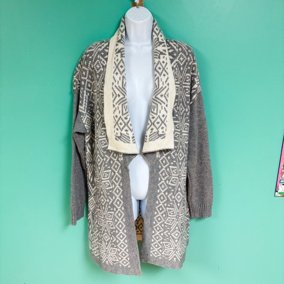 Talbots Gray & Cream Nordic Open Front Longline
Cardigan Wool Cashmere Blend XL - Picture 2 of 8